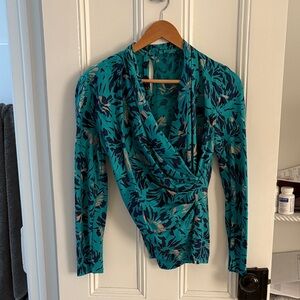 Turquoise Silk draped Women's Top